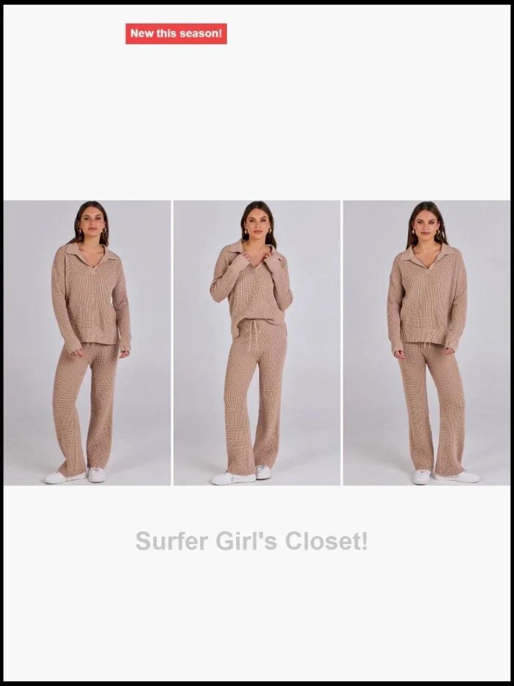 Women's Two Piece Waffle Knit Lounge Sweater Set with Wide Leg Pants